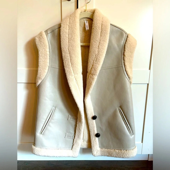 Mango Faux Shearling Vest Mixed Gilet light gray/pastel size xxs - Picture 3 of 7